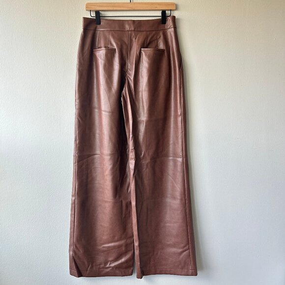 Avec Les Filles Faux Leather Wide Leg Pants Brown Size 2 Women's - Picture 4 of 10